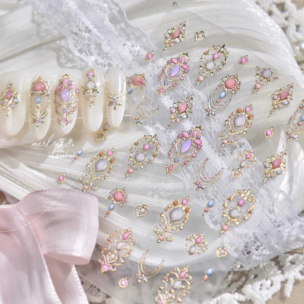 Gold Crown Scepter Trimmed Baroque Frames Sparkling Gemstone Elegant 5D Nail Art Sticker Self Adhesive Decoration Manicure Decal L250915-image-1075181637