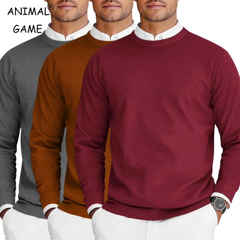 Mens Crew Neck Pullover Sweaters Long Sleeve Lightweight Knit Sweaters Outdoor Solid Color Oversize Dress Streetwear Man 250915