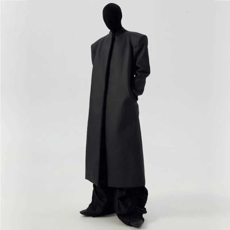 WVGA Autumn Winter New Mans Tide High Street Matte Coated Design Darkwear Long Trench Coats Niche Chic Casual Windbreaker W8645 W250916 de