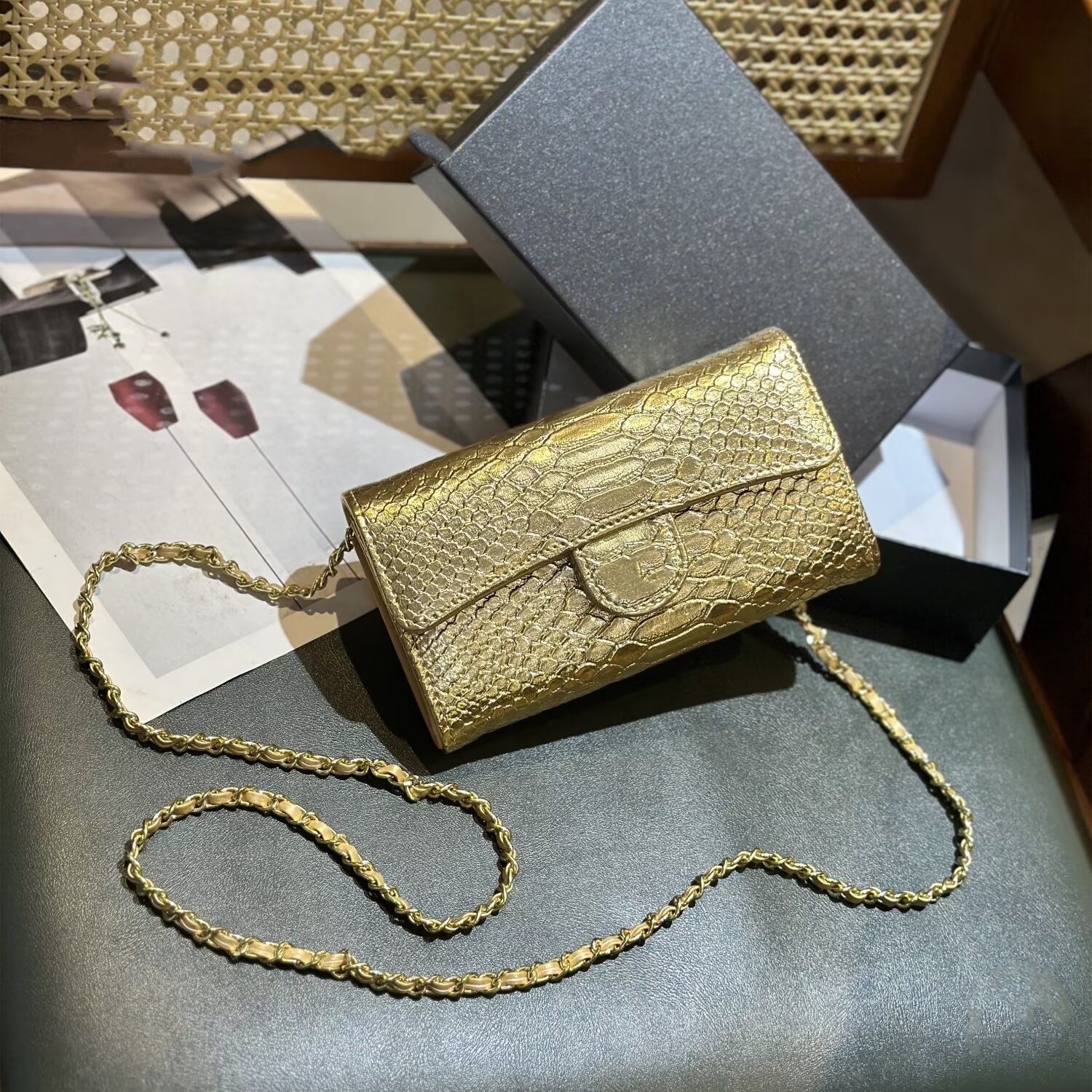 Original quality Designer Luxury denim bag crossbody bag genuine leather crocodile grain Bags purse classic Women Leather Shoulder Bag leather Lady