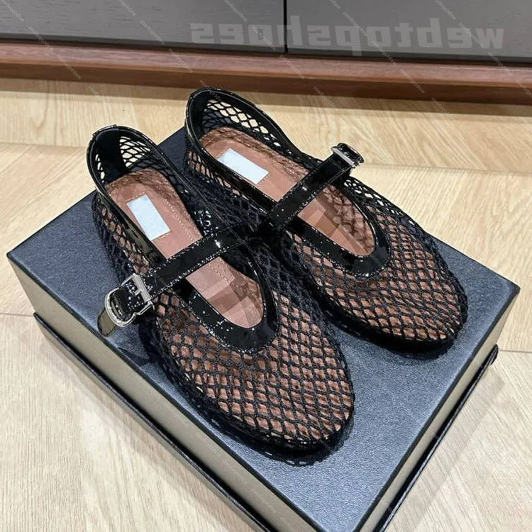 TOP Designer Shoes Women men Ballet Flats Mesh Sandal Round Head Rhinestone Rivet Buckle Mary Genuine Leather Jane Loafers breathable dress shoes