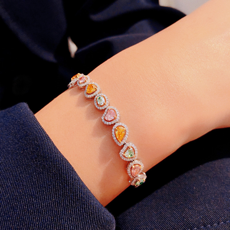 2025 Sweet Cute Wedding Bracelet Luxury Jewelry 18K White Gold Fill Multi Shpae Colorful 5A Cubic Zircon CZ Diamond Gemstones Party Eternity Women W
