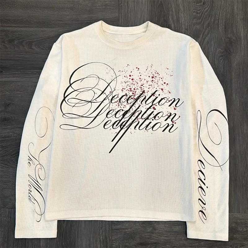 Y2K Pure Cotton n Letters Fashion American Long Sleeve Retro High Street Hip-Hop Rock Street Men's Tops Casual Long Sleeve 260917