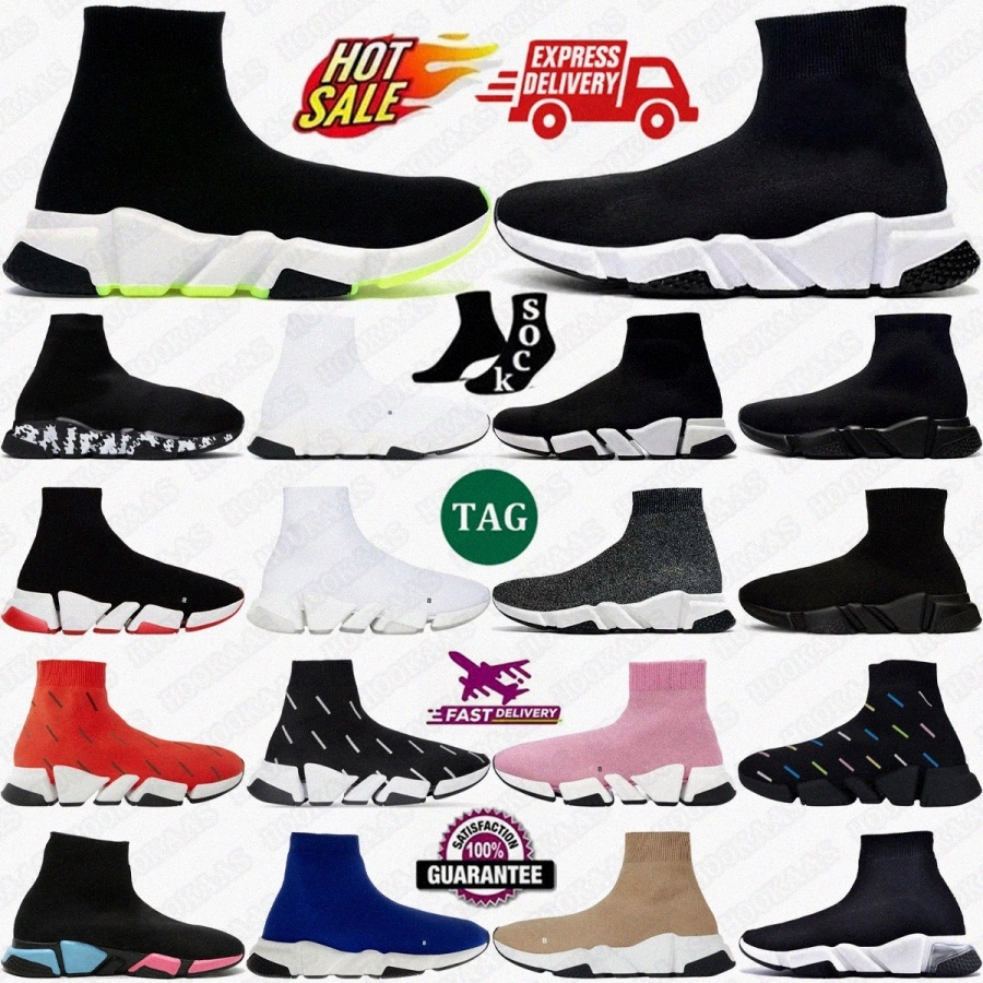 chaussures de créateurs chaussettes baskets formateur 1.0 AllOver 2.0 Knit speed sneaker rouge brillant noir femme recyclé semelle transparente l