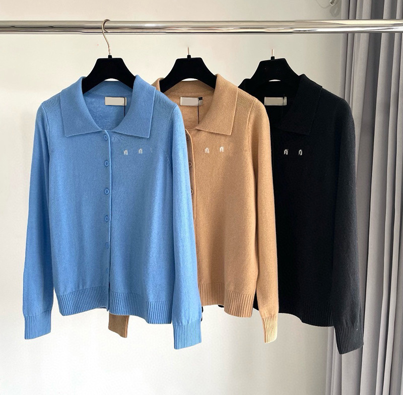Luxury Women Knitted Cardigan Sweater Designer Letters Lapel Button Knitted Blouse Tops Spring Autumn Vacation Street Style Knits-image-863238236