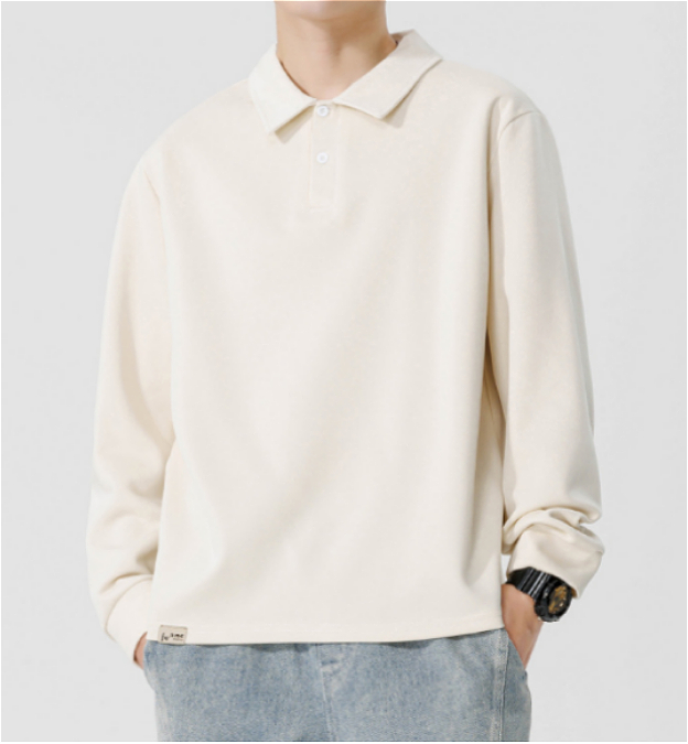 H153 Men Long-sleeved Autumn and Winter Heavy Loose Solid Color Lapel Youth Casual