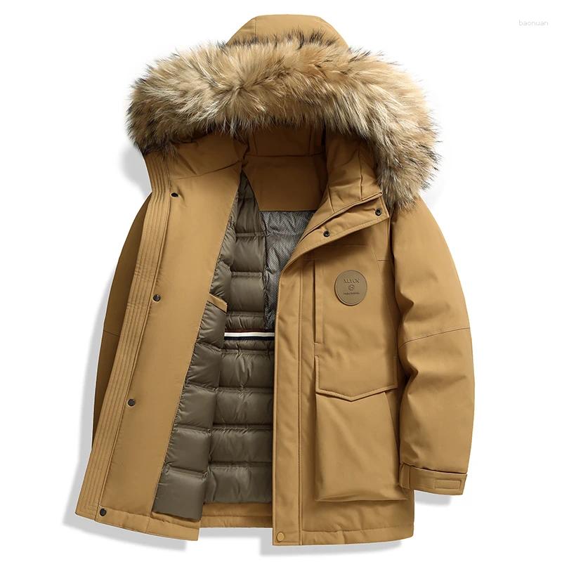 Parka da uomo in piumino con cappuccio staccabile in pelliccia di procione Giacca in anatra al 90% per uomo Cappotto invernale pesante Abbigliamento