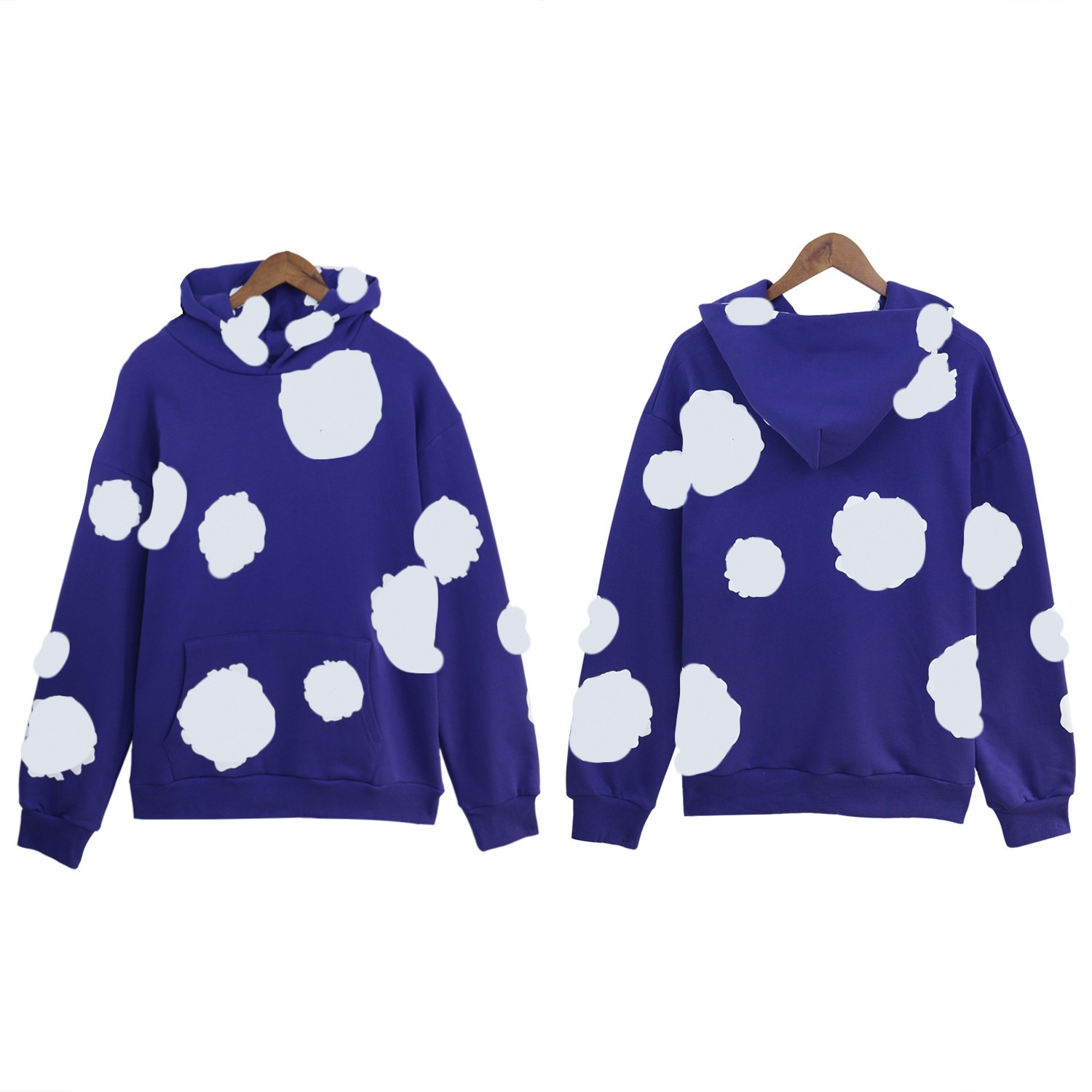 Denim Hoodie Tracksuits Men's Kapok Puff Flower Printed Y2k Long Sleeve High Street Pullover Vintage Hip Hop Fashion Casual Denim Taears Sweats
