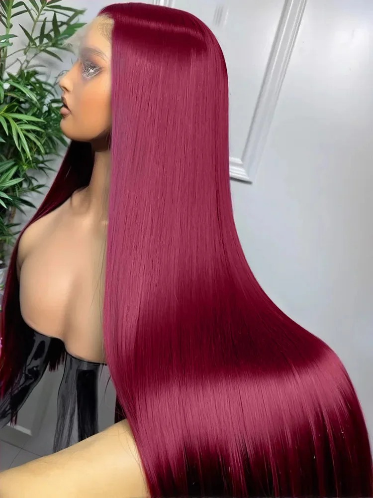 99J Burgundy Bone Straight Human Hair Wig 13x6 HD Lace Frontal Wig 100 Human Hair 30 40 Inch 13x4 Red Lace Front Wig Glueless Wigs Wear and Go 43$