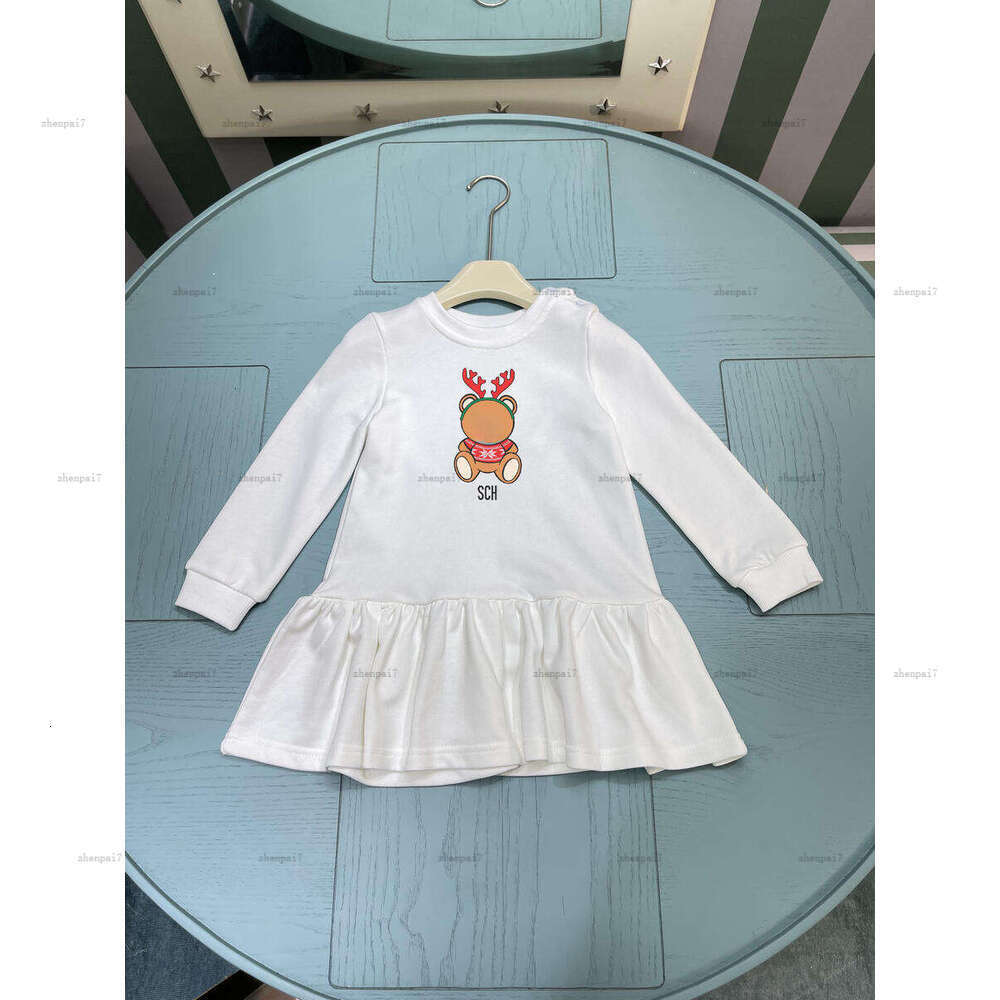 Top Girls skirt Autumn long-sleeved baby dress kids designer clothes Christmas pattern print round neck skirt A205X06N000-image-1075437825
