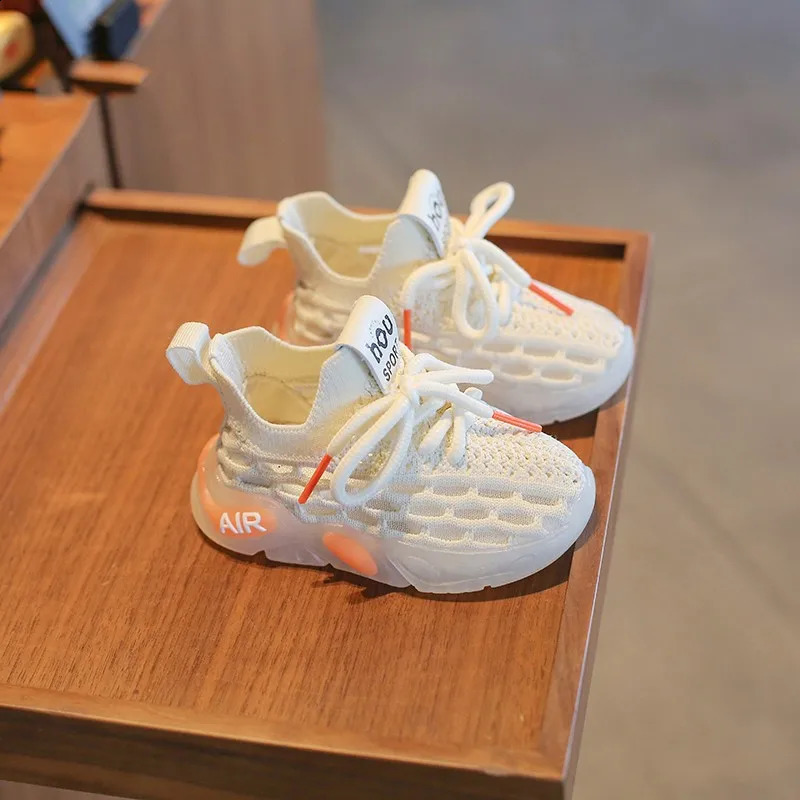 Enfants printemps et automne baskets doux respirant course tricot infantile décontracté maille sport garçon fille léger noix de coco chaussures 2