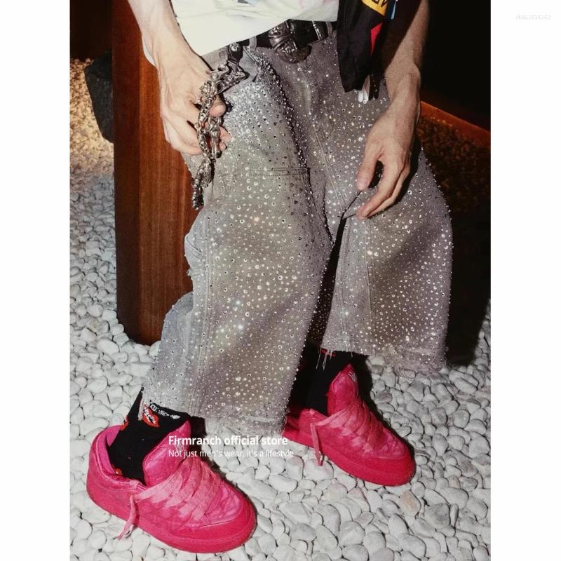 Mens Jeans Firmranch Full Diamond Rhinestone Jorts Men Women Black Shining Crop Pants High Street Gradient Color Sparkle Denim Shorts Z260228