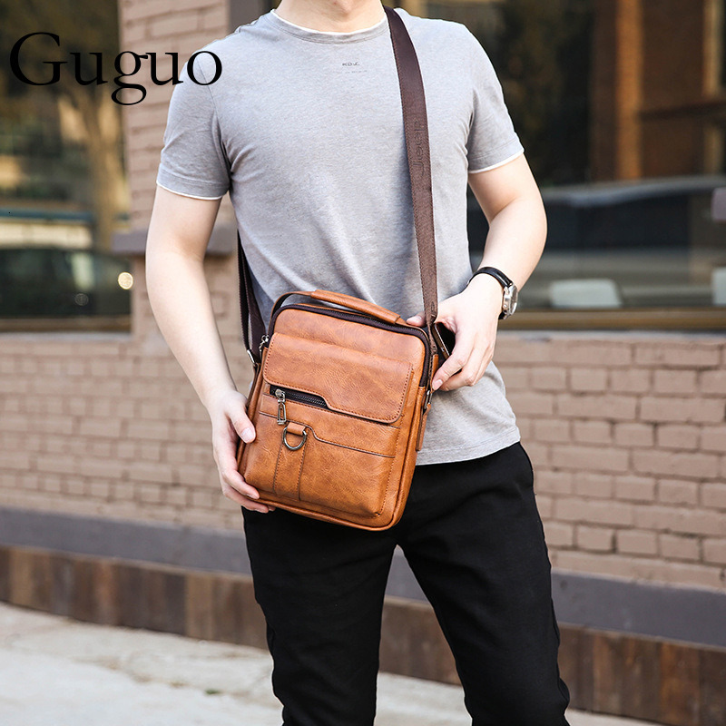 Guguo Free Shipping New Designer Bag PU Single Shoulder Men's Crossbody Bag Vertical Business Casual Men's Bag Large Capacity Simple Multi