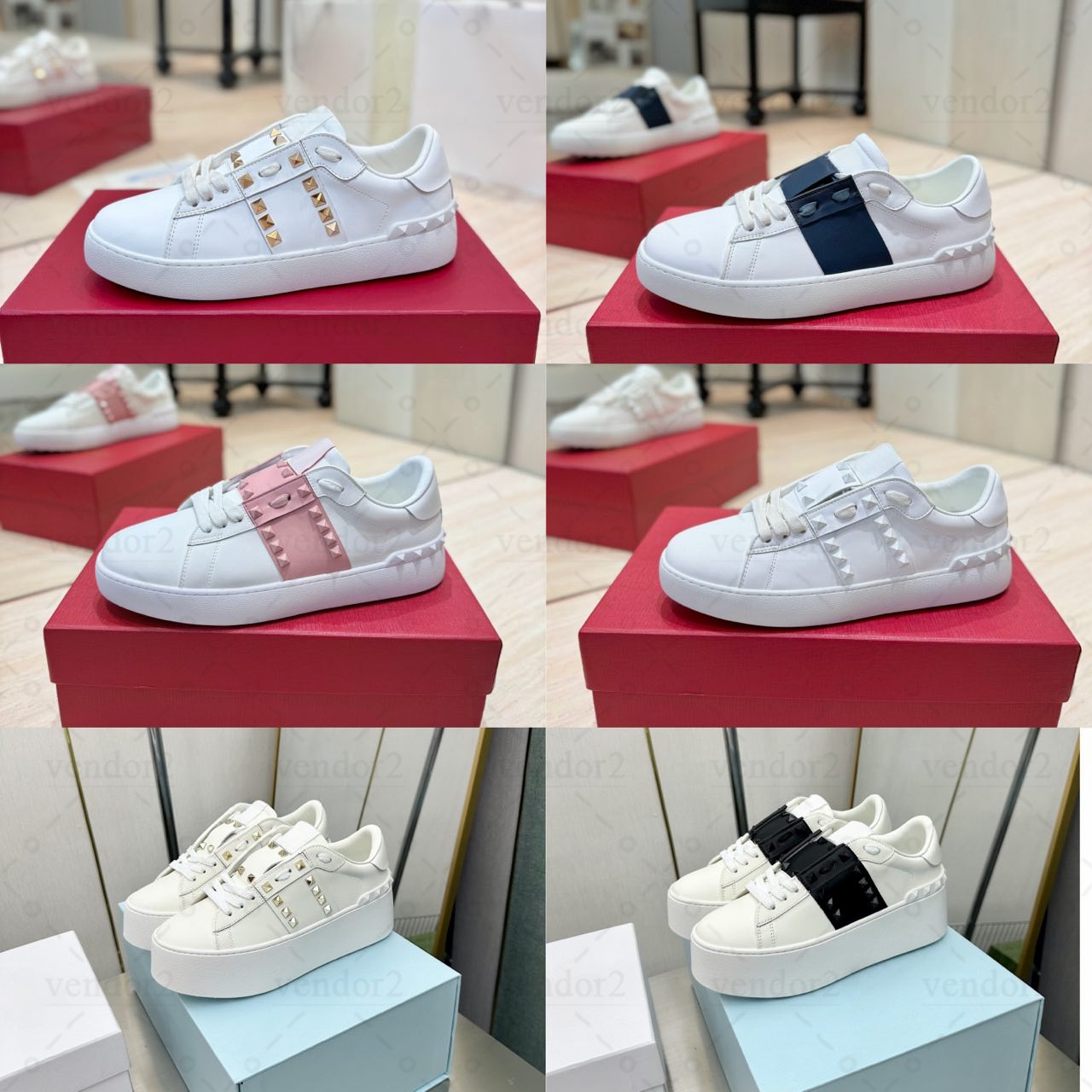 Rivet Designer Rockstud Casual Shoes Versatile Thick Platform Sole Sneakers For Men Women Leather White Gold Black Pink Men Trainers Casual shoes-image-977729678