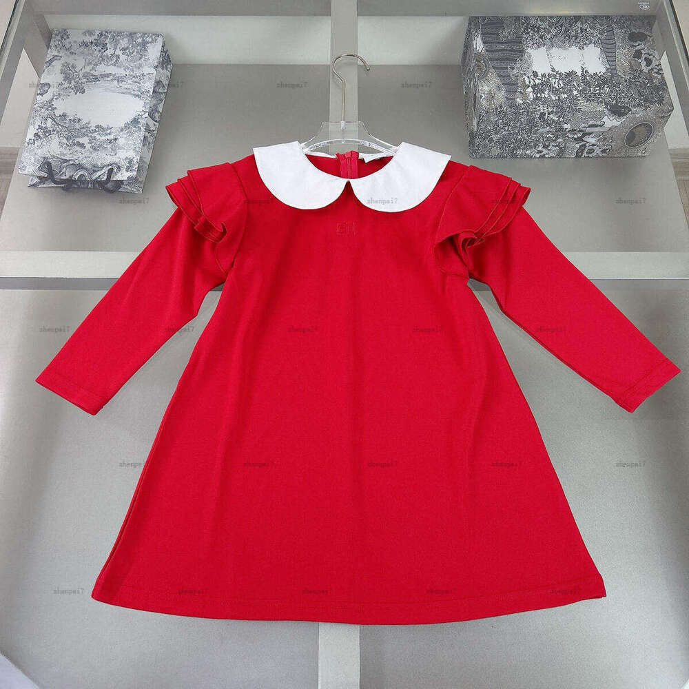 Top Doll collar girls dress Deep red Princess dress kids designer clothes autumn partydress baby skirt A210X06N052-a-image-1075437841