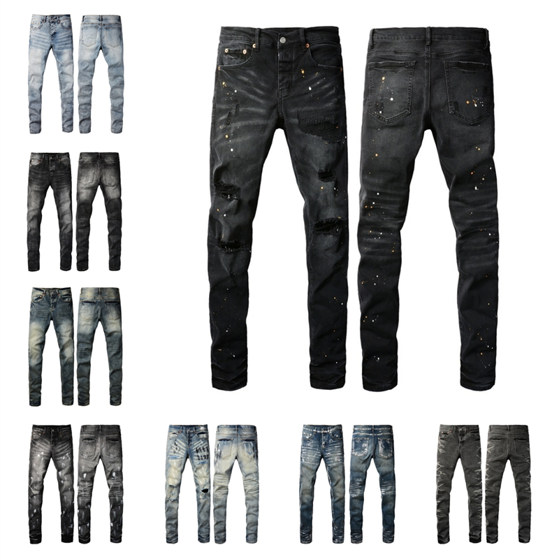 Fashion Mens Jeans Cool Style Luxury Designer Denim Pant Distressed Ripped Biker Black Blue Jean Slim Fit Motorcycle-image-858230951