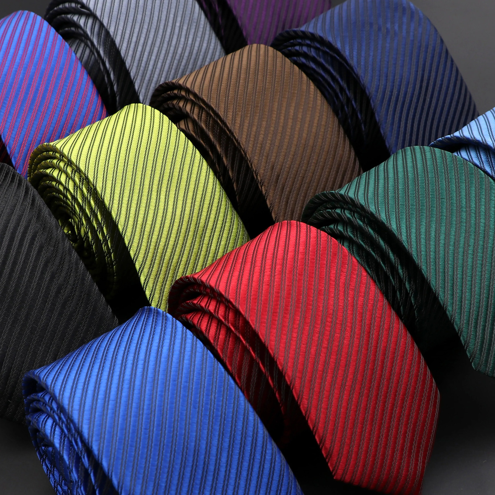 Men 5cm Slim Tie Solid Color Striped Necktie Polyester Narrow Cravat Blue Red Blk Brown Ties For Wedding Party cessory Gift S251120-image-1085471393