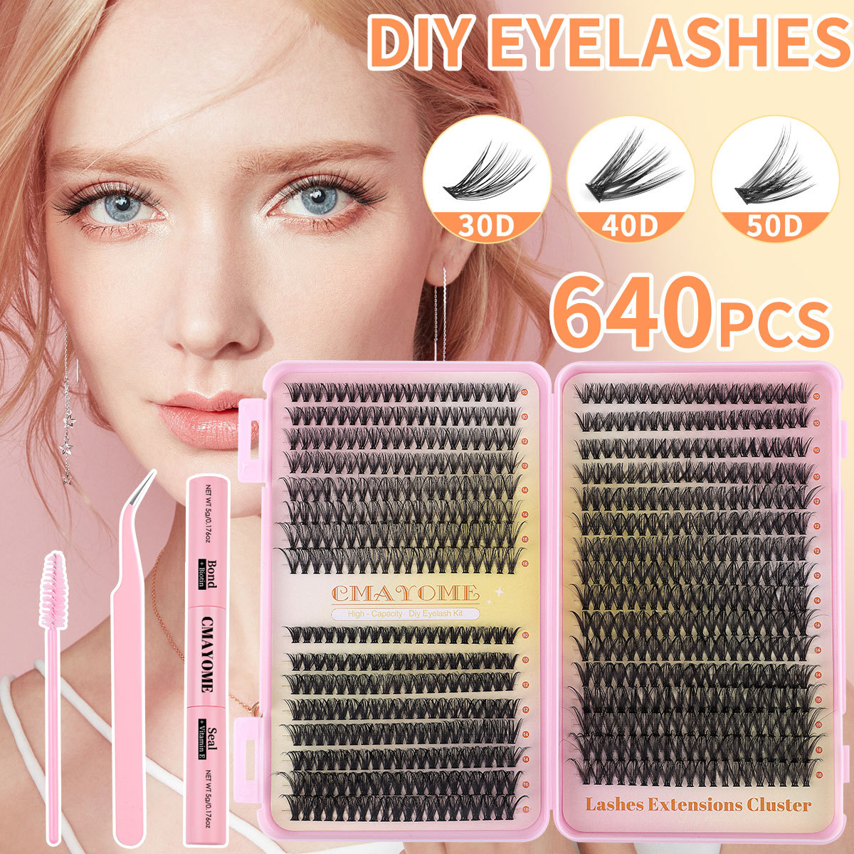 640Pcs DIY Cluster Lashes Kit Thick Curly Individual Eyelashes Soft Lightweight Handmade Reusable DIY Segmented Eyelash Extensions for Women-image-1075565926