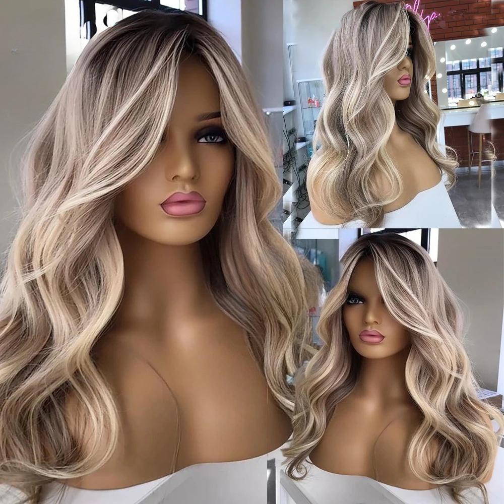 Highlight Human Hair 360 Full Lace Wig Ash Brown Blonde Human Hair Wig Body Wave 13x6 Hd Lace Frontal Wig 250 Density Natural Wave Lace Front Wig PrePlucked Glule 43$
