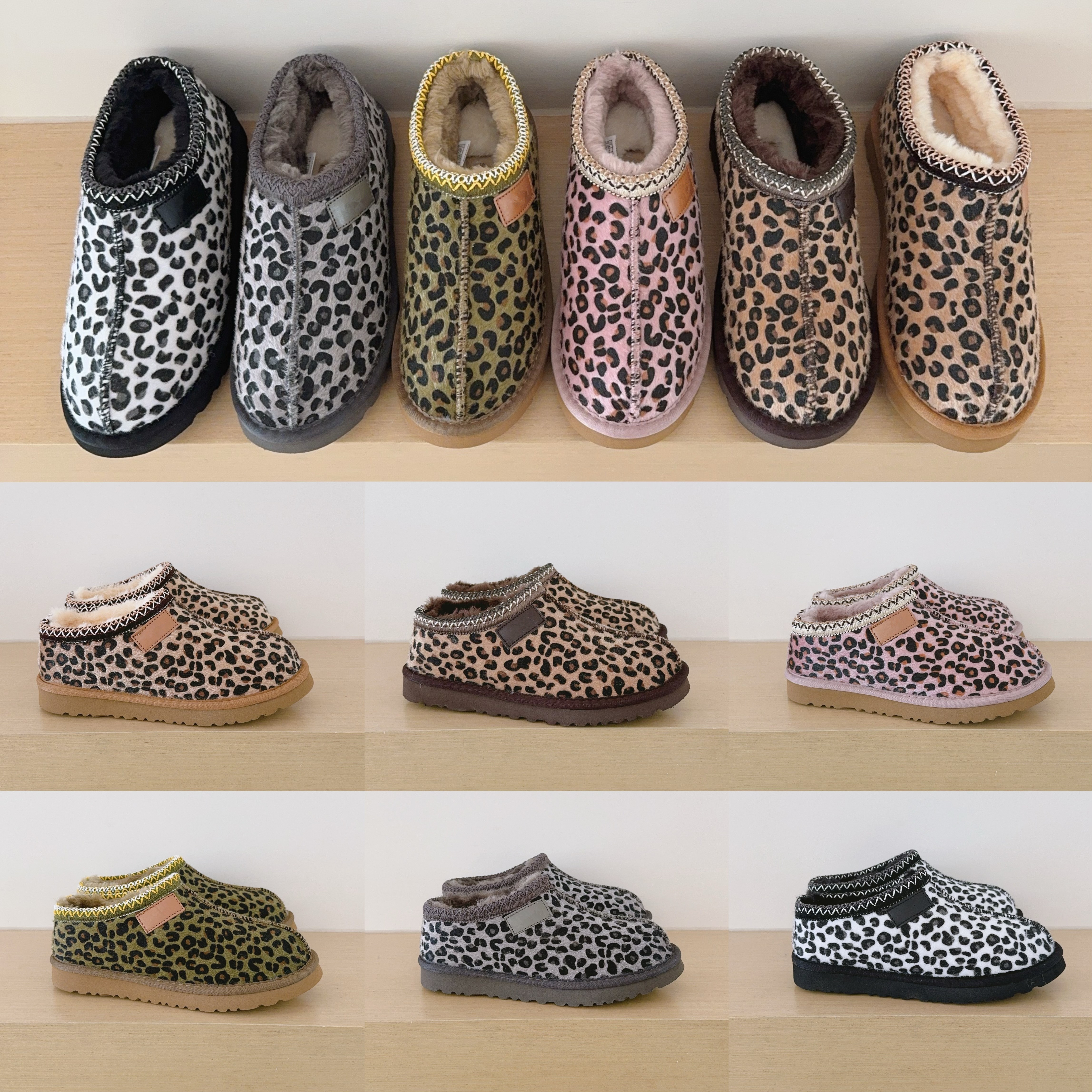 Tasman designer Slippers leopard print Fur Slides Sheepskin Classic Ultra Mini Platform Boot Winter Women Men Slip-on Shoes Suede Upper Wool Fall