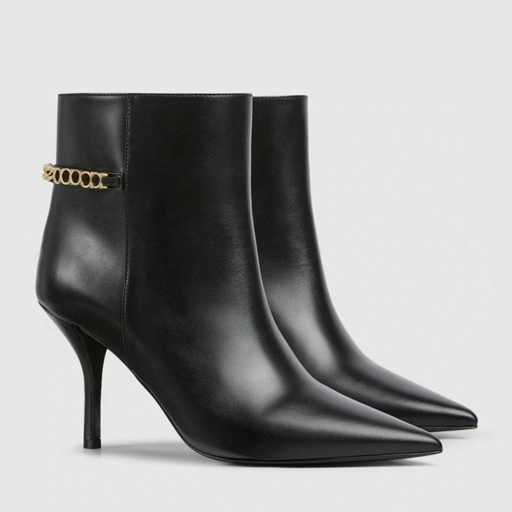 Top qualit Chains Ankle Boots Pointed toe Stiletto heels Zip booties Calfskin women' luxury designer Dress Wedding party shoes Fashion Boots Si