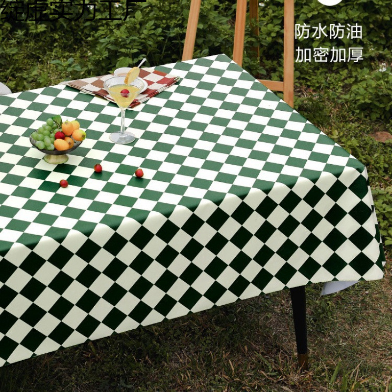 Nappe d'extérieur imperméable et résistante au soleil, tapis de table à carreaux verts pour jardin et bureau, coussin de protection 7A7C01