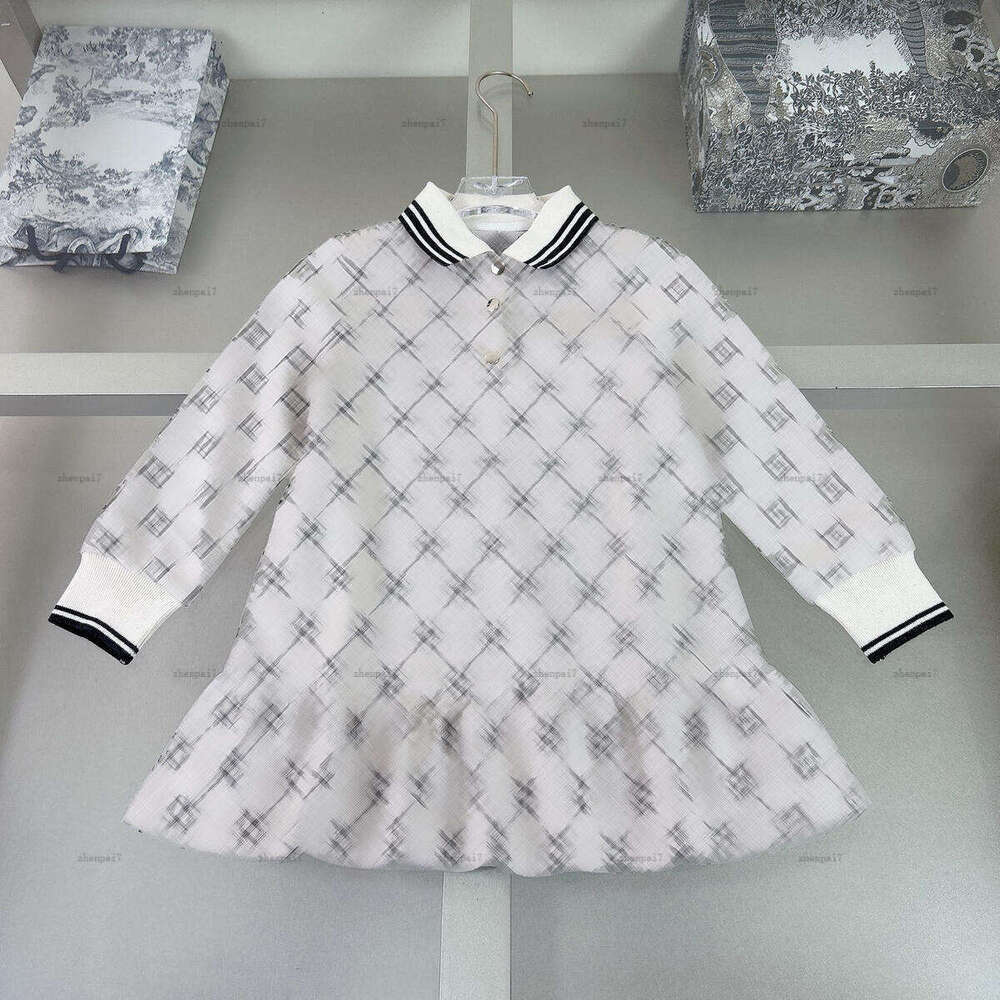 Top Girls dress Grid pattern print kids dress Solid color girls dresses Long sleeves baby skirt Baby Clothes A209X06N051-a-image-1075437925