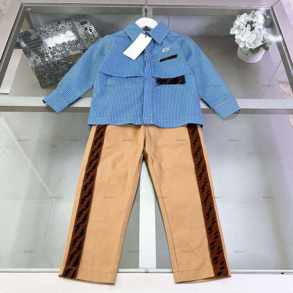 Top baby Tracksuits autumn Blue stripe design child shirt suit kids designer clothes Figure print shirt and slacks A678X19N169-image-1075437624