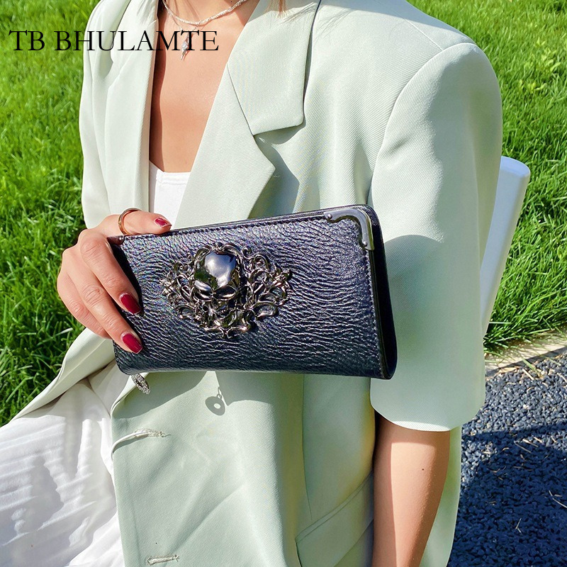 TB BHULAMTE Luxury Free Shipping New Handbag Skeleton Fashion Personalized Long Women's Wallet Punk Designer Mobile Bag Trendy Zipper Coin Bag