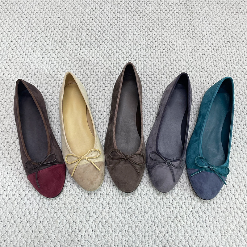 Mocassins duigner ballet plates pour femmes chaussures de robe d'arc en daim