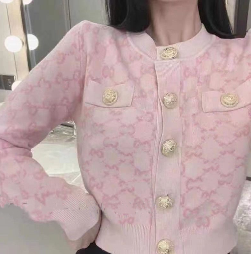 New design women's o-neck single breasted logo letter jacquard fashion sweater cardigans coat SMLXL