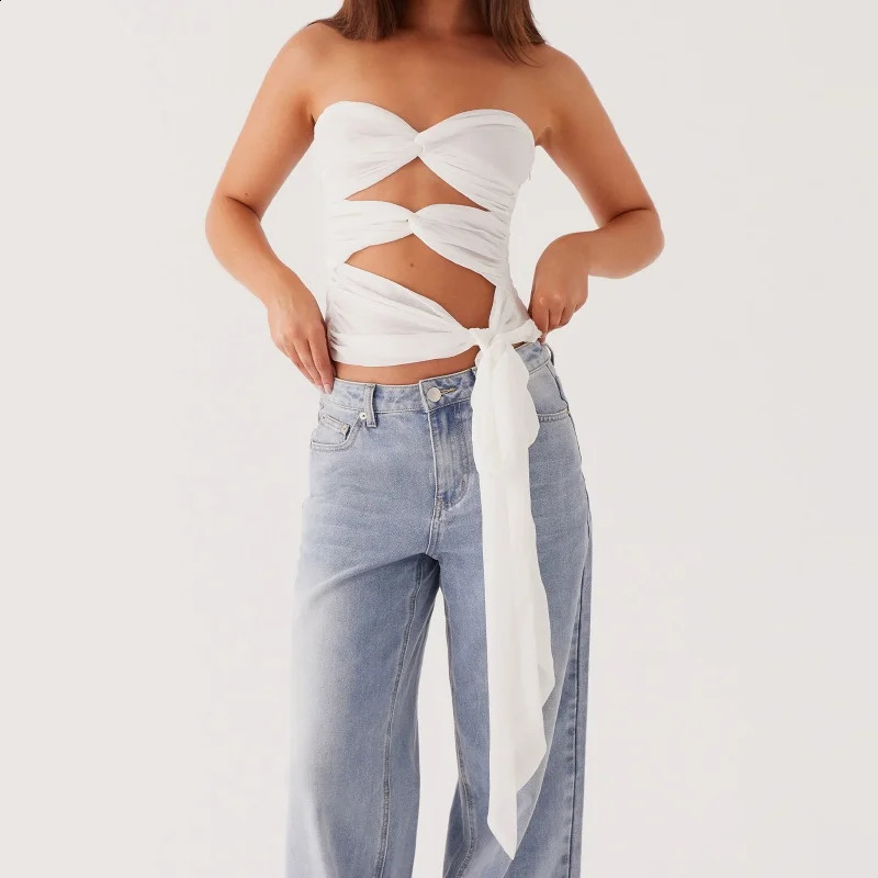 Femmes Y2K Rucched Twist Knot Tube Top Hollow Out Bandeau Tops Entre Blelots Ont Street Streetwear 250918