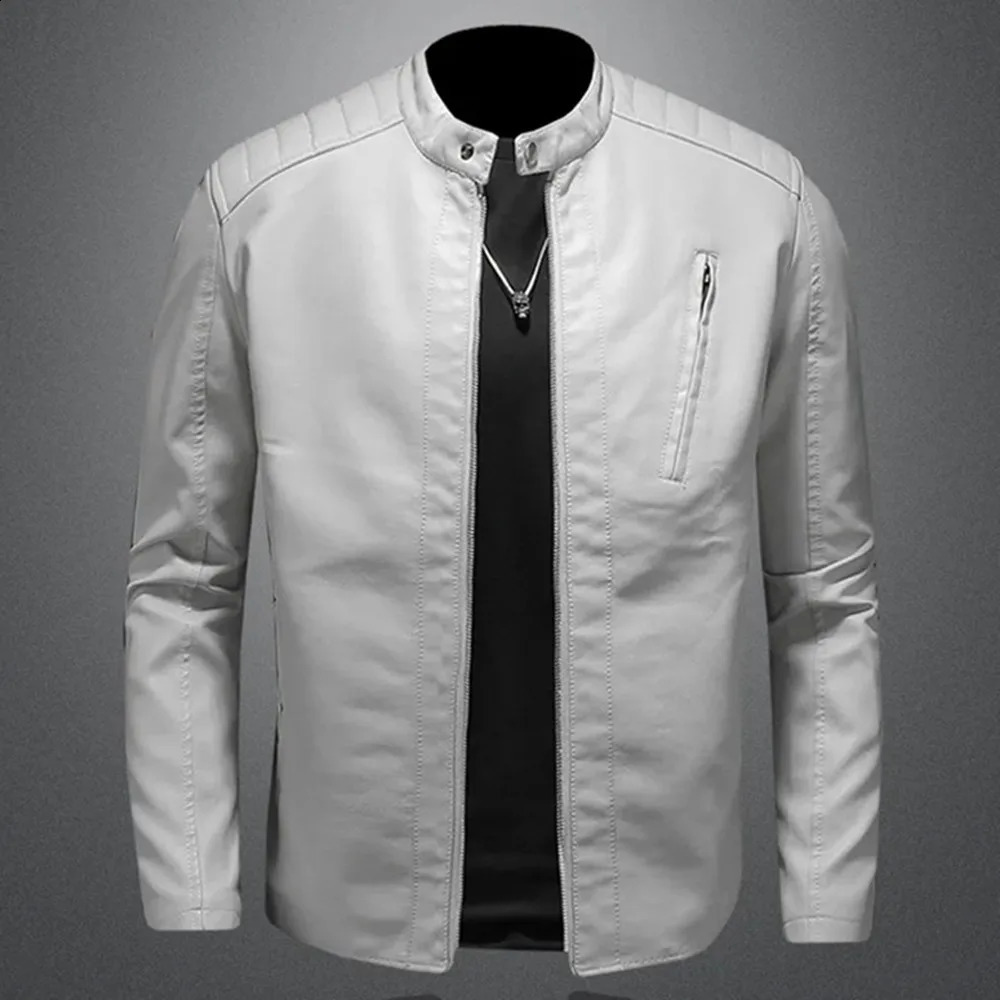 2024 hommes en cuir veste collier slim pU utumn movercycle causal manteau mâle moto moto 250918
