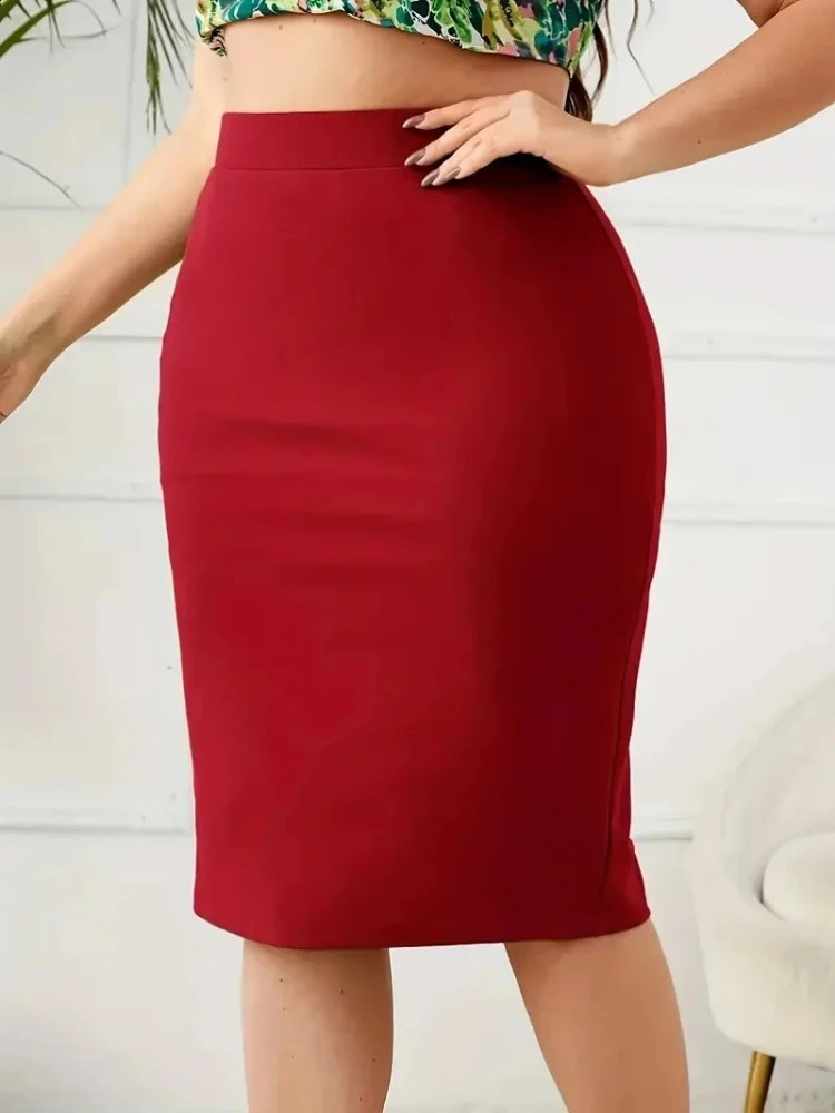 Jupe à fente à taille haute décontractée 2025 Summer Plus Taille Solid Slim Womens Vêtements 250918