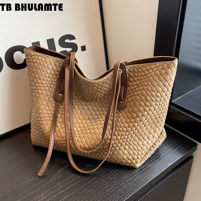 Free Shipping Designer Bag Cross-border Large Capacity Woven Bag For Women 2025 New Vintage Versatile Shoulder Underarm Bag Luxury Bag Handheld Tote