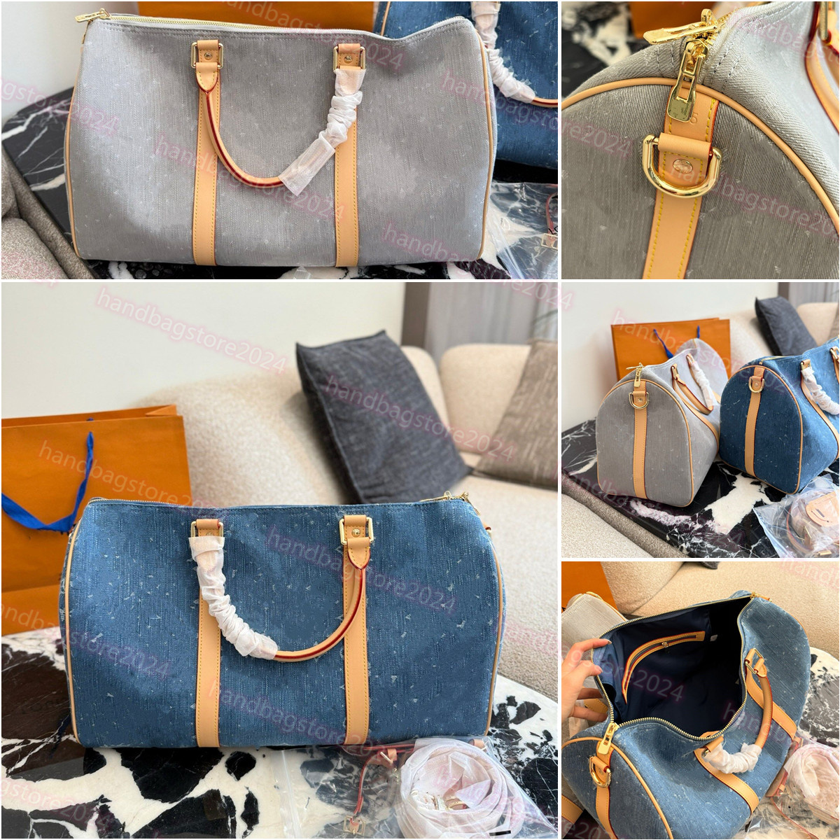 New denim series travel bag KEE PALL45 men's fashion bag luxury designer women's outdoor handbag canvas leather luggage crossbody bag 4-image-1075595015