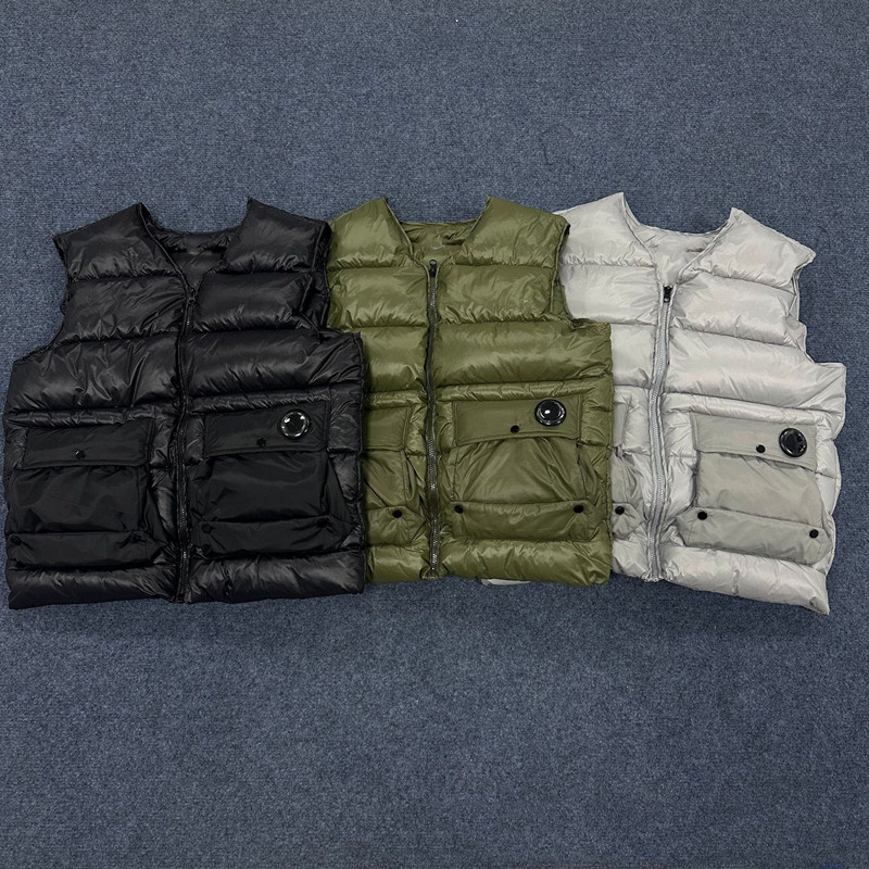Veste d'extérieur CP pour hommes, cardigan à fermeture éclair à lentille unique, gilet sans manches à rayures horizontales