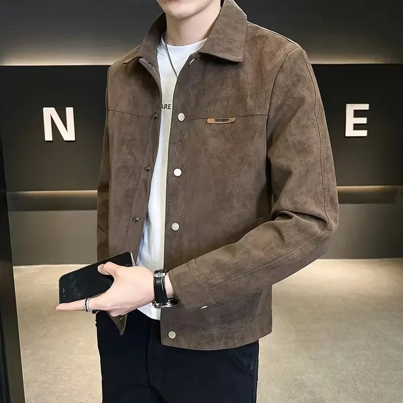 Trendy Highend Mens Jacket 2024 Model Casual Fashionable Top Layer Hollow Sleeve Loose Fit Border Collar Thickened 250918
