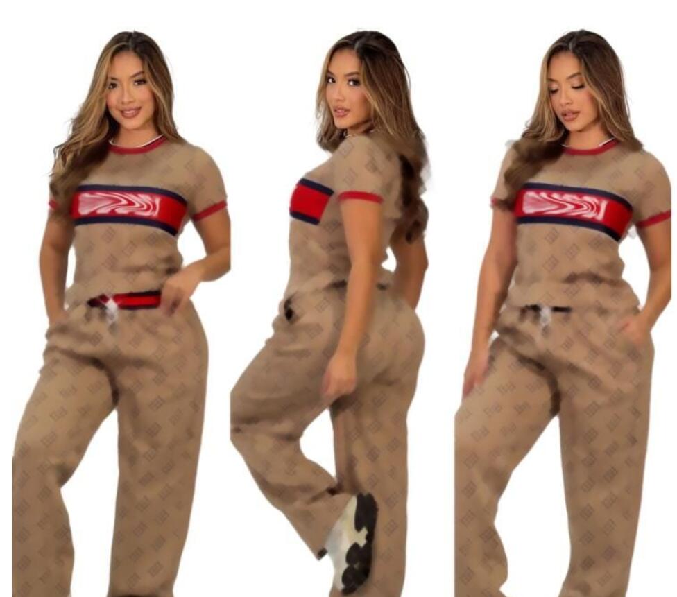Designer Women's double-sided jacquard Tracksuits casual short sleeved wide legged long pants knitted two-piece sets high-quality color blocked