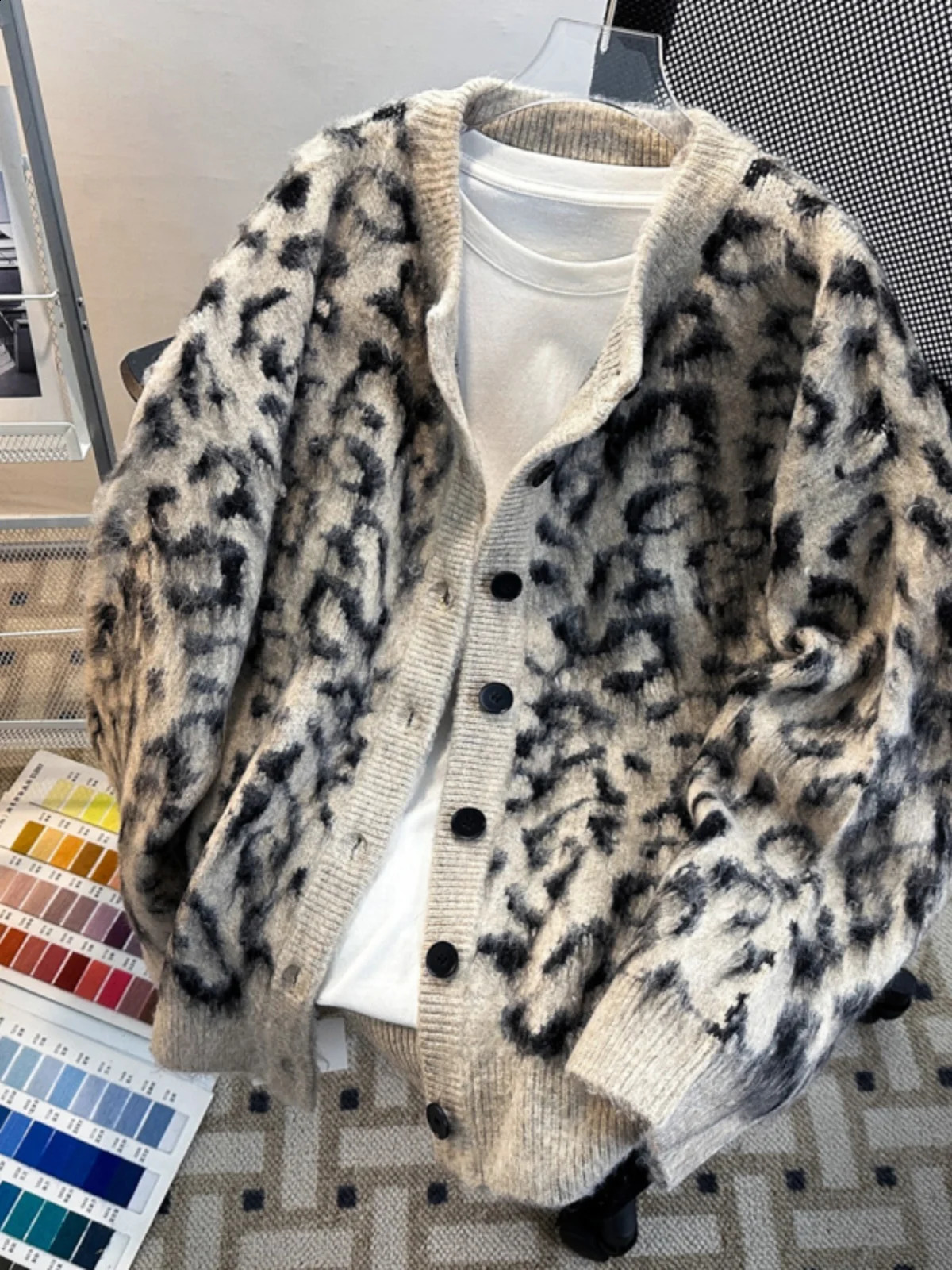 Loose Fit Leopard Print Cardigan Sweater Mens American Sle Knitted Coat Mink Spring Faion Cleanfit Knitwear 250918BJ