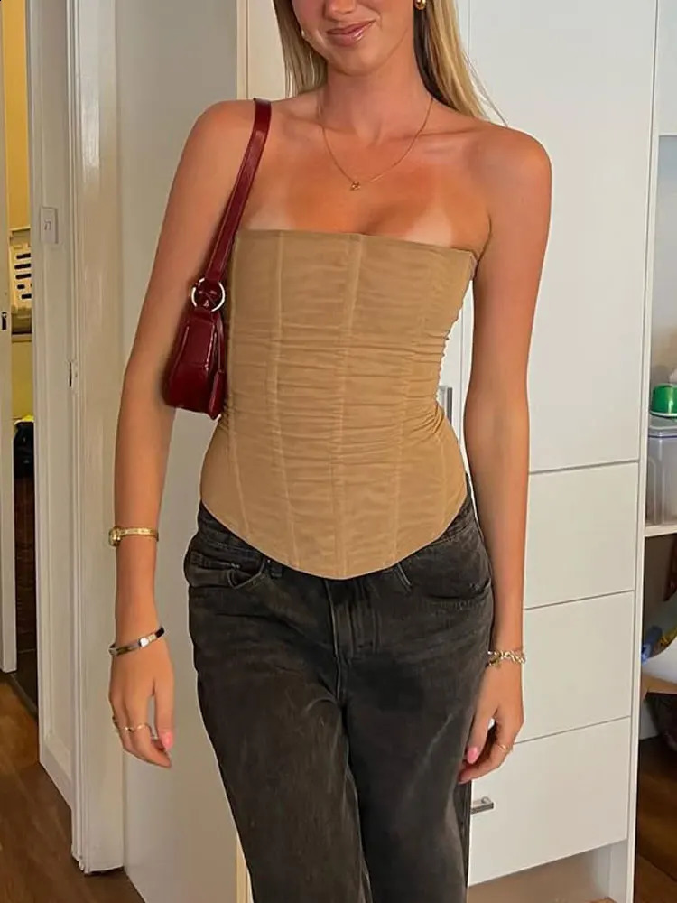 Tossy Mesh Backless Summer Vest Female Elegant Patchwork Strapless Solid Slim Streetwear Inner Sexy Y2k Tank Top Womens 250918
