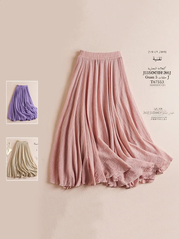 plus Size Womens Cotton Lin Color ALine Midi Skirt Summer 2023 High Waist Slimming Drifting Long Skirts 250918