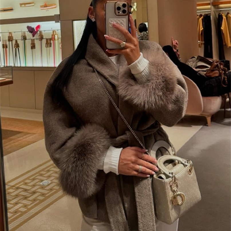Fashion Solid Belted Coat Womens Turndown Collar Fuzzy Cuff Long Sleeve Jacket 2025 Autumn Ladies Casual Streetwear250918ww