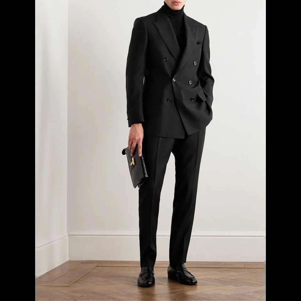 Men Black Two Piecs Suits Blazer Double Breasted Lapel Long Sleeve For Formal Occasion Banquet Coustome 250918