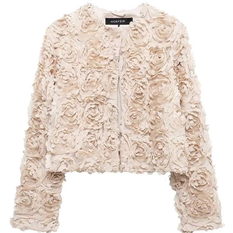 2025 Automne Femme Veste courte décontractée texturée fleur élégant vestes Femmes Fashion Long Manches Streetwear Outerwear250918