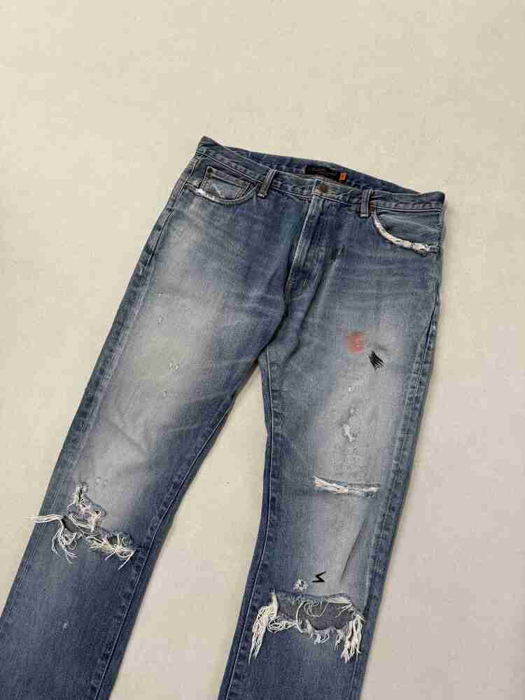 Mens Jeans Undercover 05ss But Beautiful White Cloth Grn Thread Patchwork Distressed Destroyed Vintage Jeans Z260404 S260724ZKDF S260826VXXW
