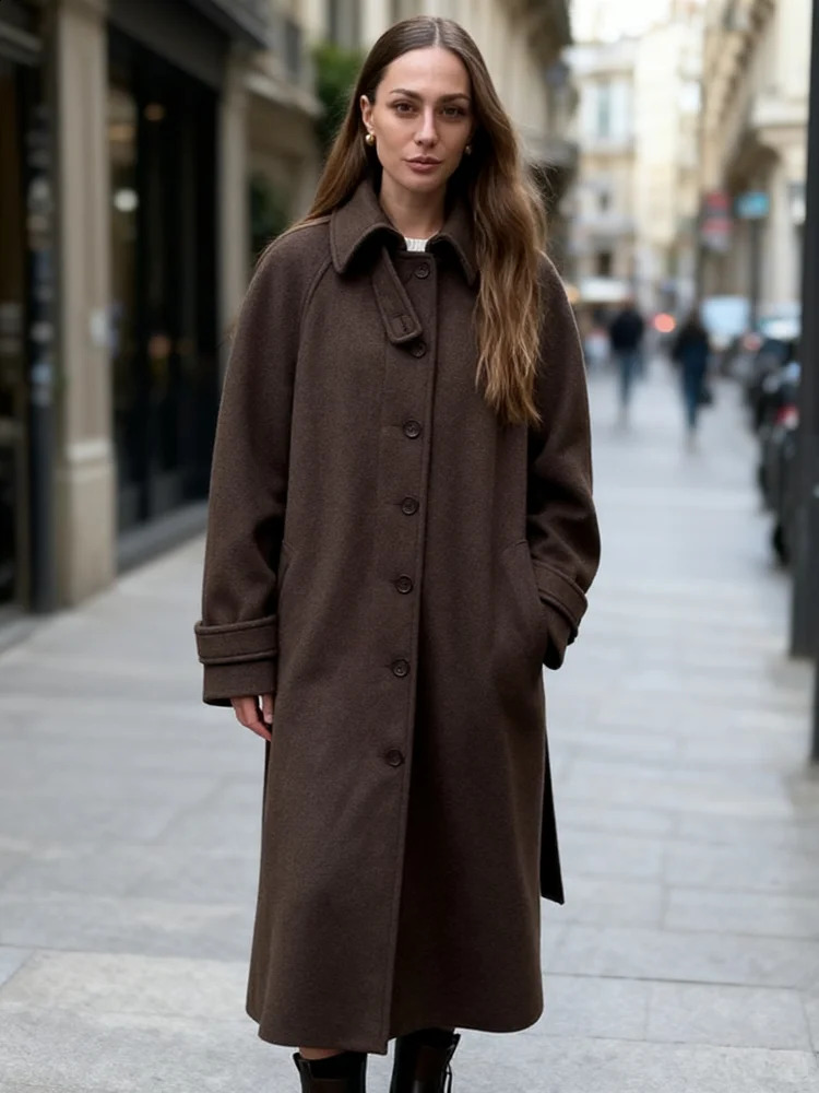 Lace Up Womens Coat Jacket Single Breasted TurnDown Collar Solid Female Classic Autumn Elegant Long Overcoat For Ladies 250918