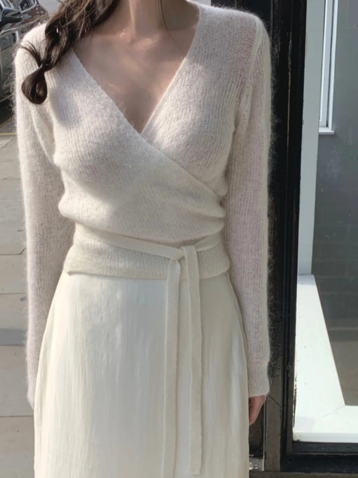 Chic VNe Long Sve Knitwear And High Waist Skirt Womens TwoPiece Set Autumn Faion Outfit Korean Sle Slimming 250918