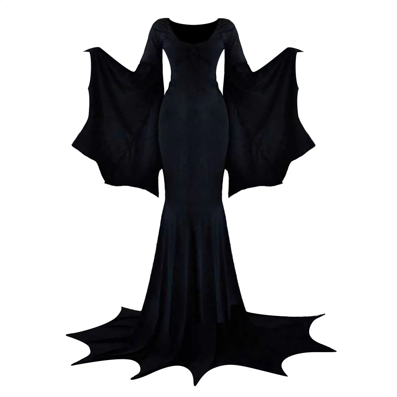 Womens Carnival Witch Costume Retro Black Gothic Morticia Mermaid Dress Womens Halloween Bride Role Play Robe 250918BJ