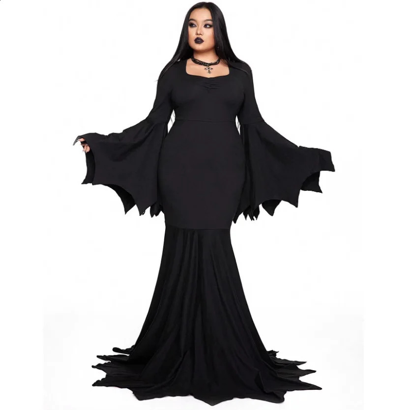 Plus Size 1XL5XL Women Halloween Long Sleeve Slim Fit Swing Dress Ladies Sexy Big Bat Sleeve Fishtail Dress Witch Party Dress 250918BJ